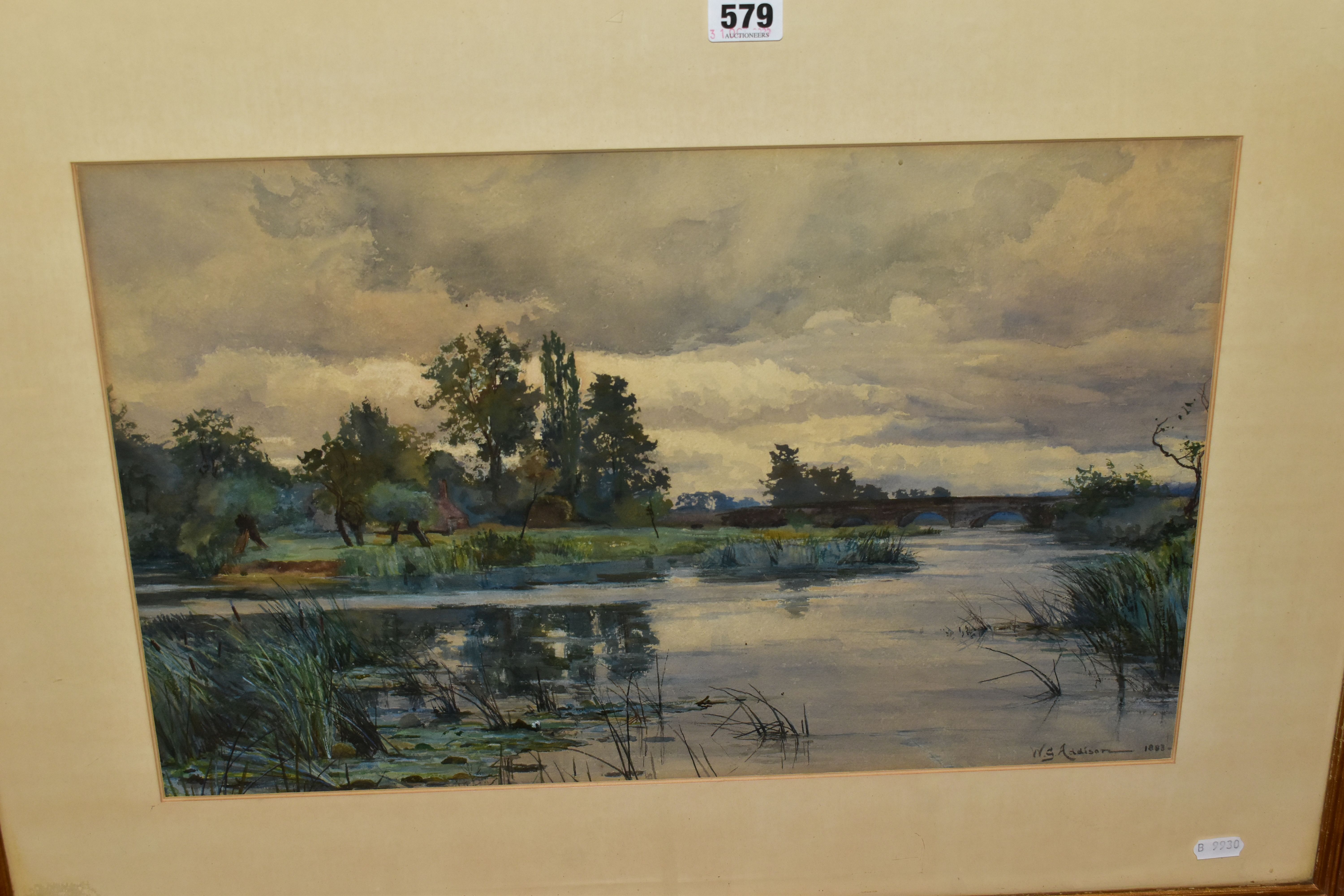 WILLIAM LANGLEY (LATE 19TH / EARLY 20TH CENTURY), A RIVER LANDSCAPE WITH CHURCH AND COTTAGES BEYOND, - Image 2 of 7
