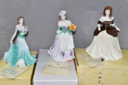 THREE BOXED COALPORT FIGURINES, comprising limited edition 'Moll' from the Literary Heroines
