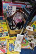 THREE BOXES OF SUNDRIES AND A COLLECTION OF 1970'S WALT DISNEY 'MICKEY MOUSE' COMICS, to include a