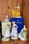 THREE ROYAL DOULTON LADY FIGURES AND TWO OTHER FIGURINES, comprising 'La Sylphide' HN2138, 'Fair