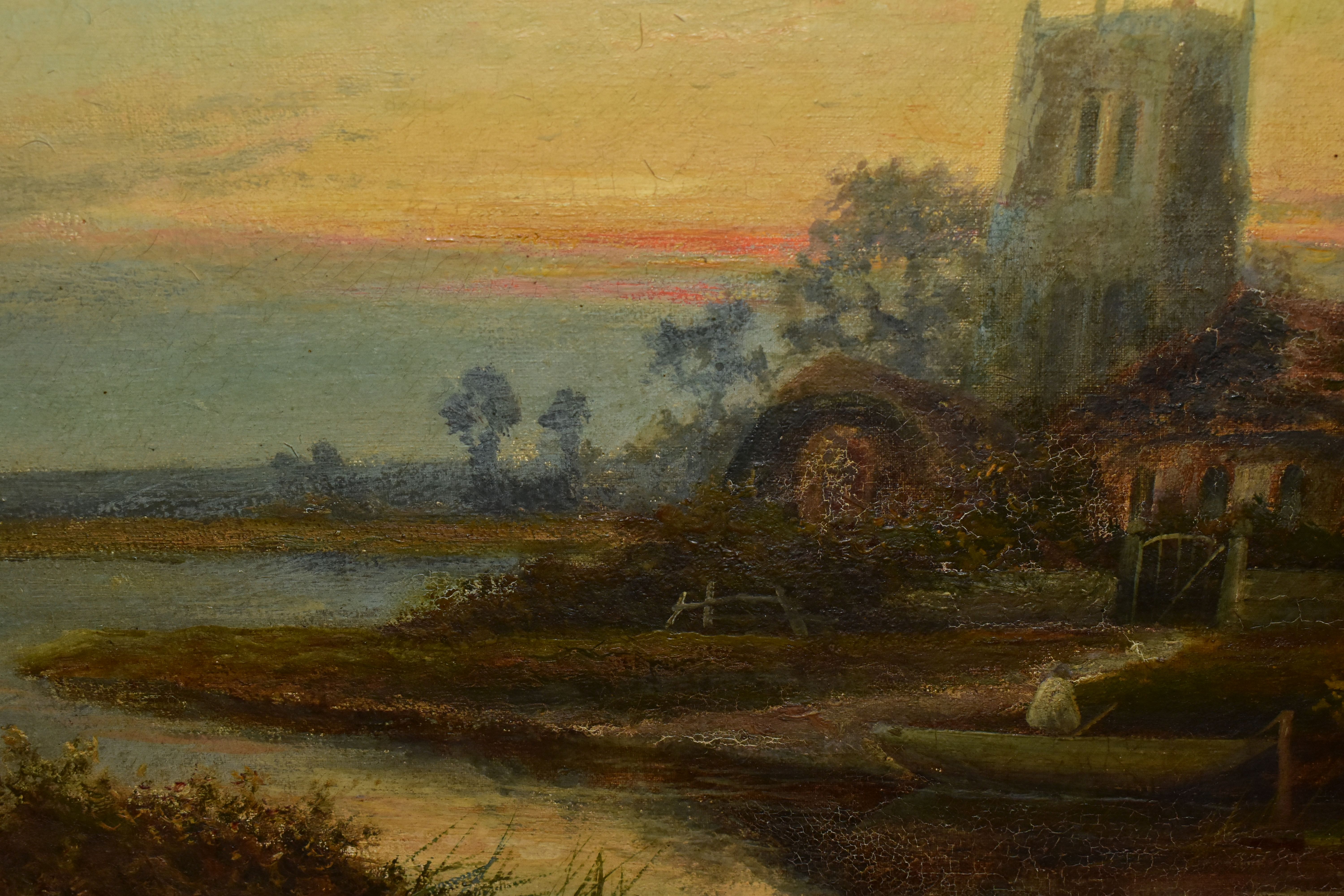 WILLIAM LANGLEY (LATE 19TH / EARLY 20TH CENTURY), A RIVER LANDSCAPE WITH CHURCH AND COTTAGES BEYOND, - Image 6 of 7