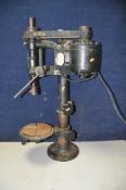 A VINTAGE BRADSON PILLAR DRILL PRESS belt driven with a Thomson Housten motor (some rust and belt