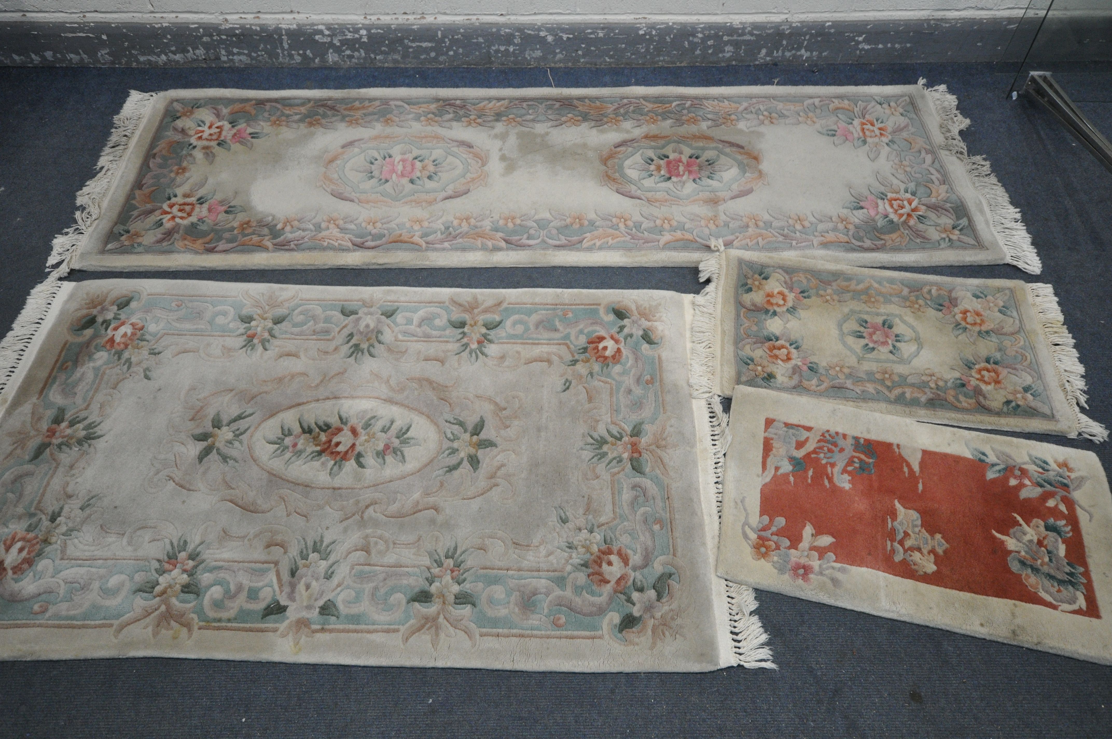 A SELECTION OF CHINESE WOOLLEN RUGS, of various sizes and styles, including the largest rug 183cm - Image 4 of 6