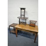 A 20TH CENTURY OAK DESK, with two frieze drawers, width 122cm x depth 70cm x height 77cm, along with