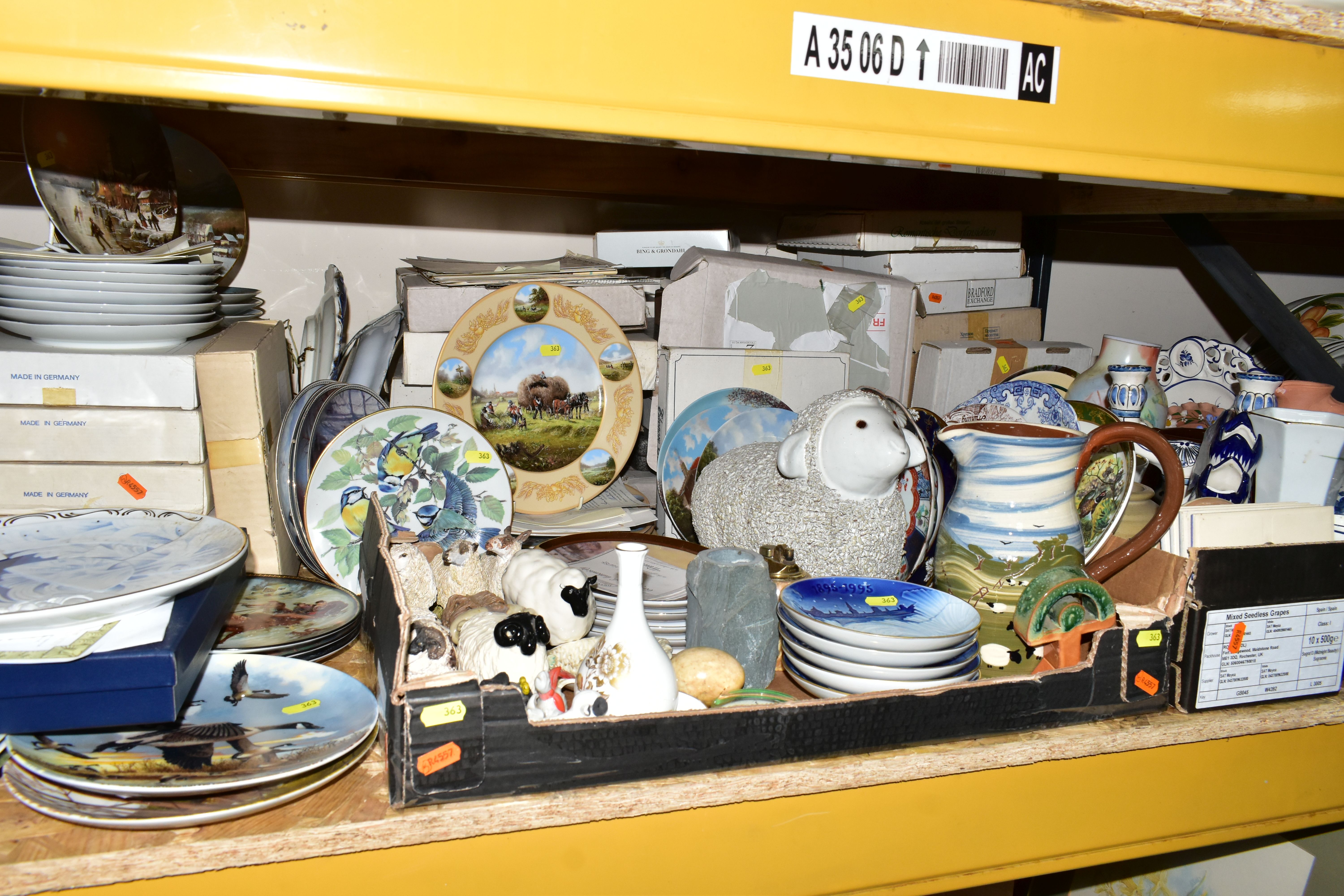 TWO BOXES AND LOOSE COLLECTORS PLATES AND OTHER ASSORTED CERAMICS, including sheep figures, five