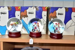 THREE BOXED COALPORT CHARACTERS 'THE SNOWMAN' SNOWGLOBES, comprising two 'Hold on Tight' and one '