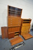 A SELECTION OF MID CENTURY TEAK MODULAR SHEVING SYSTEMS, comprising PS and Tapley systems, including