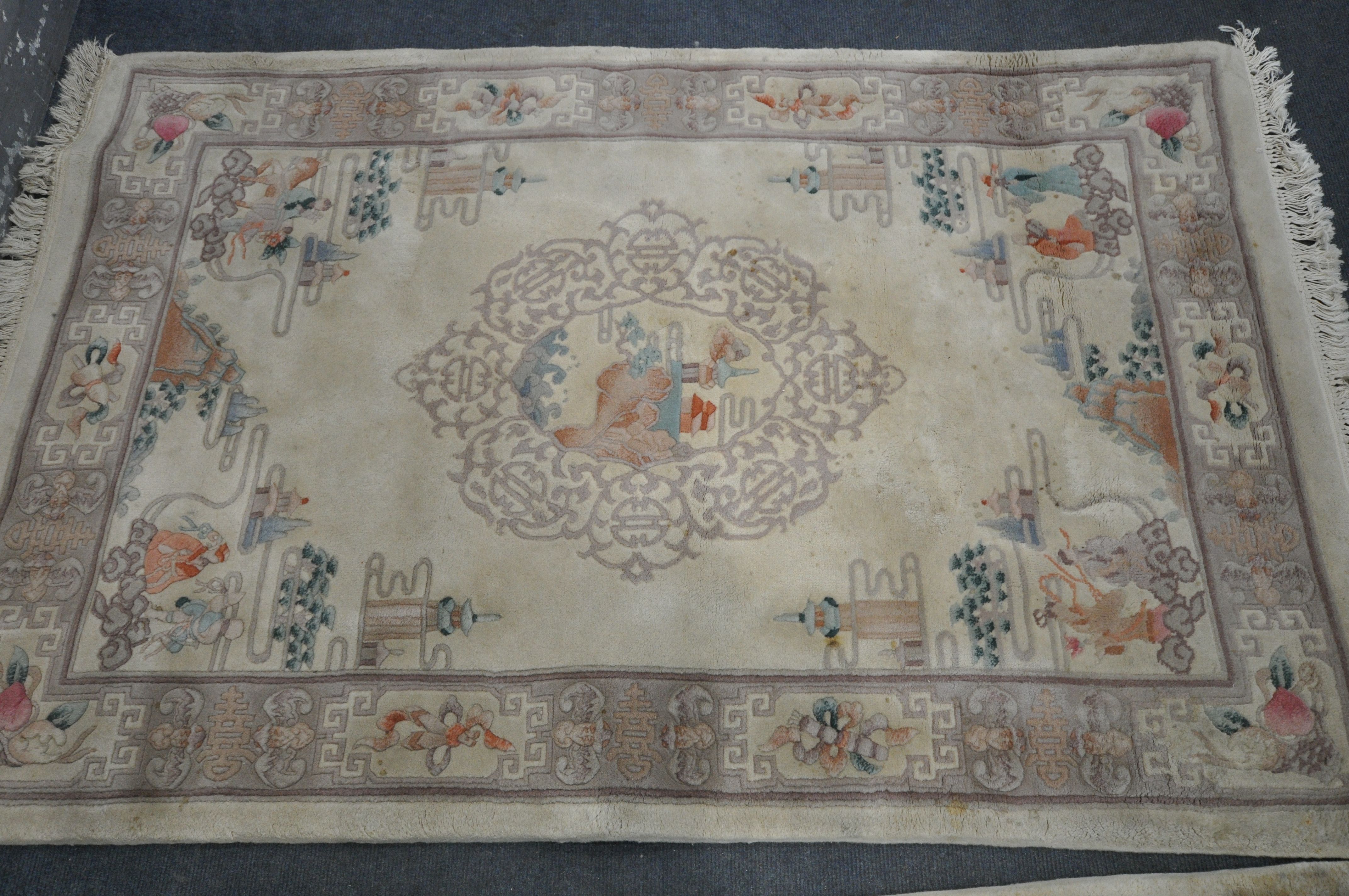 A SELECTION OF CHINESE WOOLLEN RUGS, of various sizes and styles, including the largest rug 183cm - Image 3 of 6