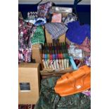 TWO BOXES OF HANDBAGS, JEWELLERY, BOOKS, SOAPS AND SUNDRY ITEMS to include five handbags/evening