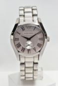 A GENTS 'EMPORIO ARMANI' WRISTWATCH, round silver dial signed 'Emporio Armani', Roman numerals,