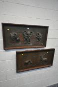 TWO FRAMED PICTURES/PLAQUES OF AFRCIAN ANIMALS, 96cm x 50cm (condition:-surface damage to frame)