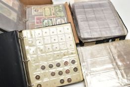 TWO BOXES CONTAINING COIN AND BANKNOTE ALBUMS AND RELATED ACCESSORIES, to include many unused sheets