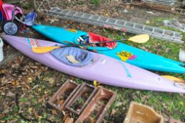 TWO 370CM LONG PLASTIC CANOES one an Arrowcraft Europa and the other an A.C. 380 both with