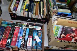 FIVE BOXES OF ASSORTED BOOKS & MAGAZINES, approximately sixty books including a collection of