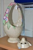 A CLARICE CLIFF FOR WILKINSON LTD 'MY GARDEN' BASKET VASE, with painted moulded flower handle,