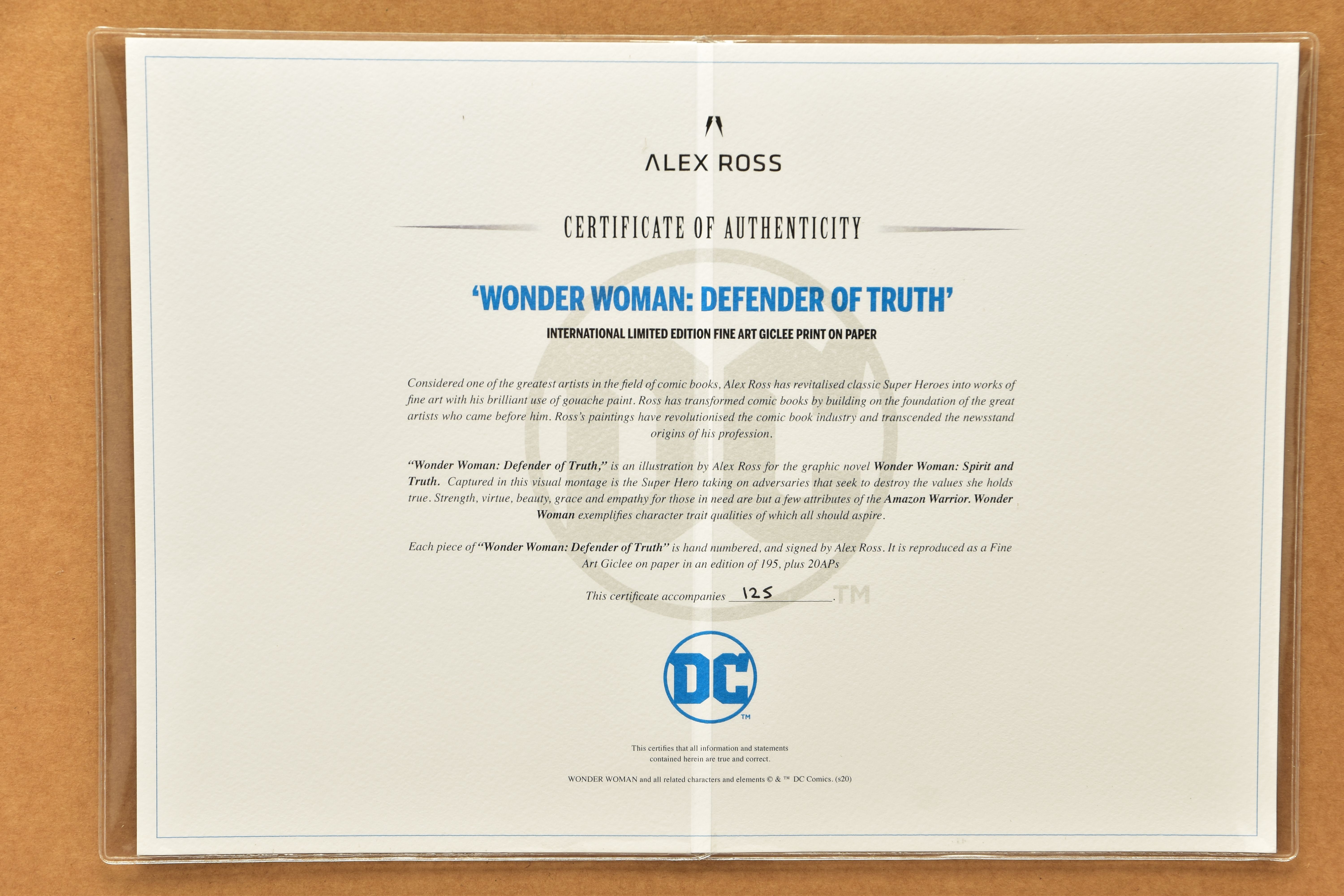 ALEX ROSS FOR DC COMICS (AMERICAN CONTEMPORARY) 'WONDER WOMAN: DEFENDER OF TRUTH', a signed - Image 5 of 6