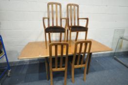 A MID-CENTURY MEREDEW TEAK EXTENDING DINING TABLE, with a single leaf, extended length 202cm x