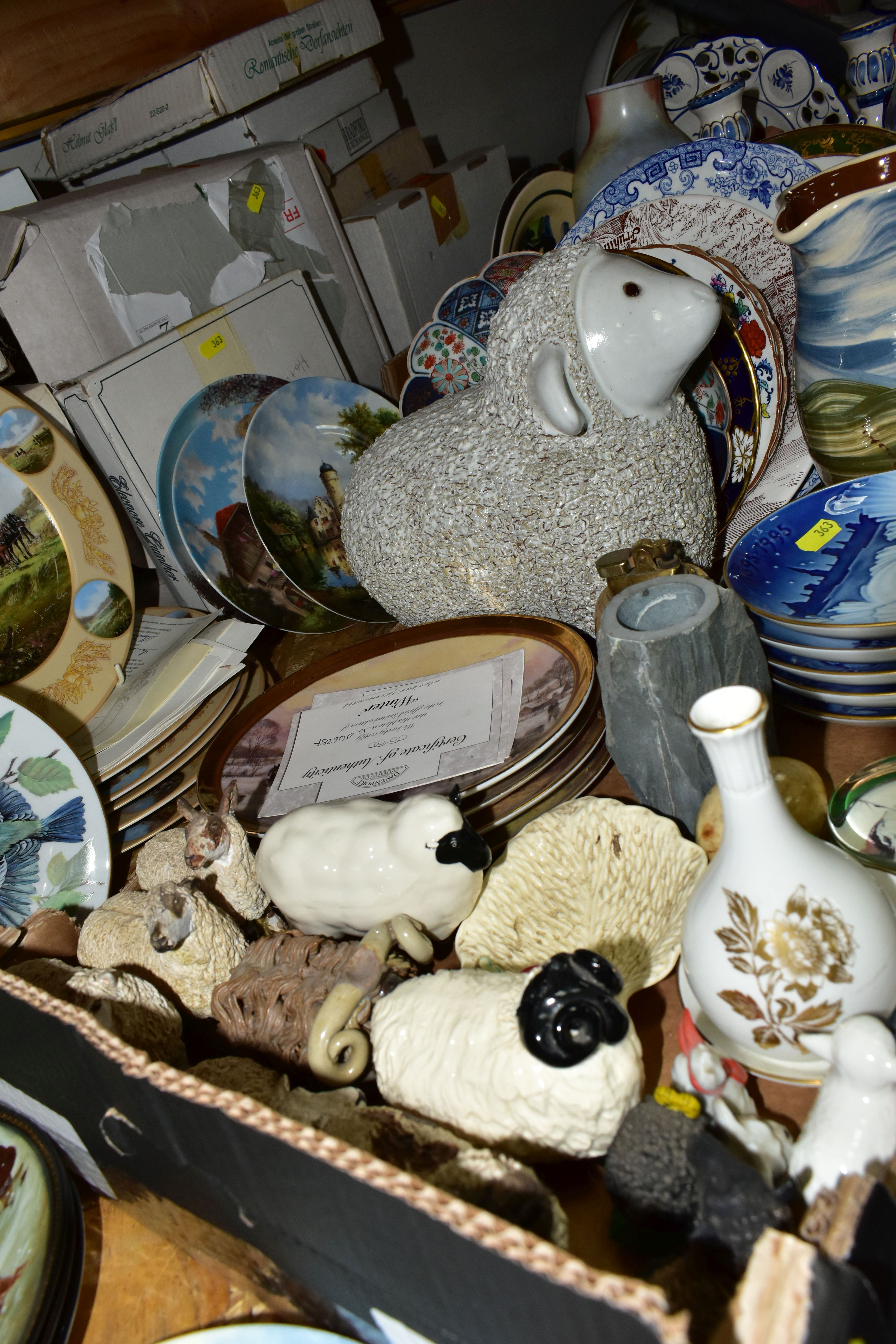 TWO BOXES AND LOOSE COLLECTORS PLATES AND OTHER ASSORTED CERAMICS, including sheep figures, five - Image 7 of 8