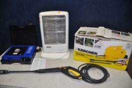 A KARCHER 411 PRESSURE WASHER with two hoses and lances in original box, along with a Waltham