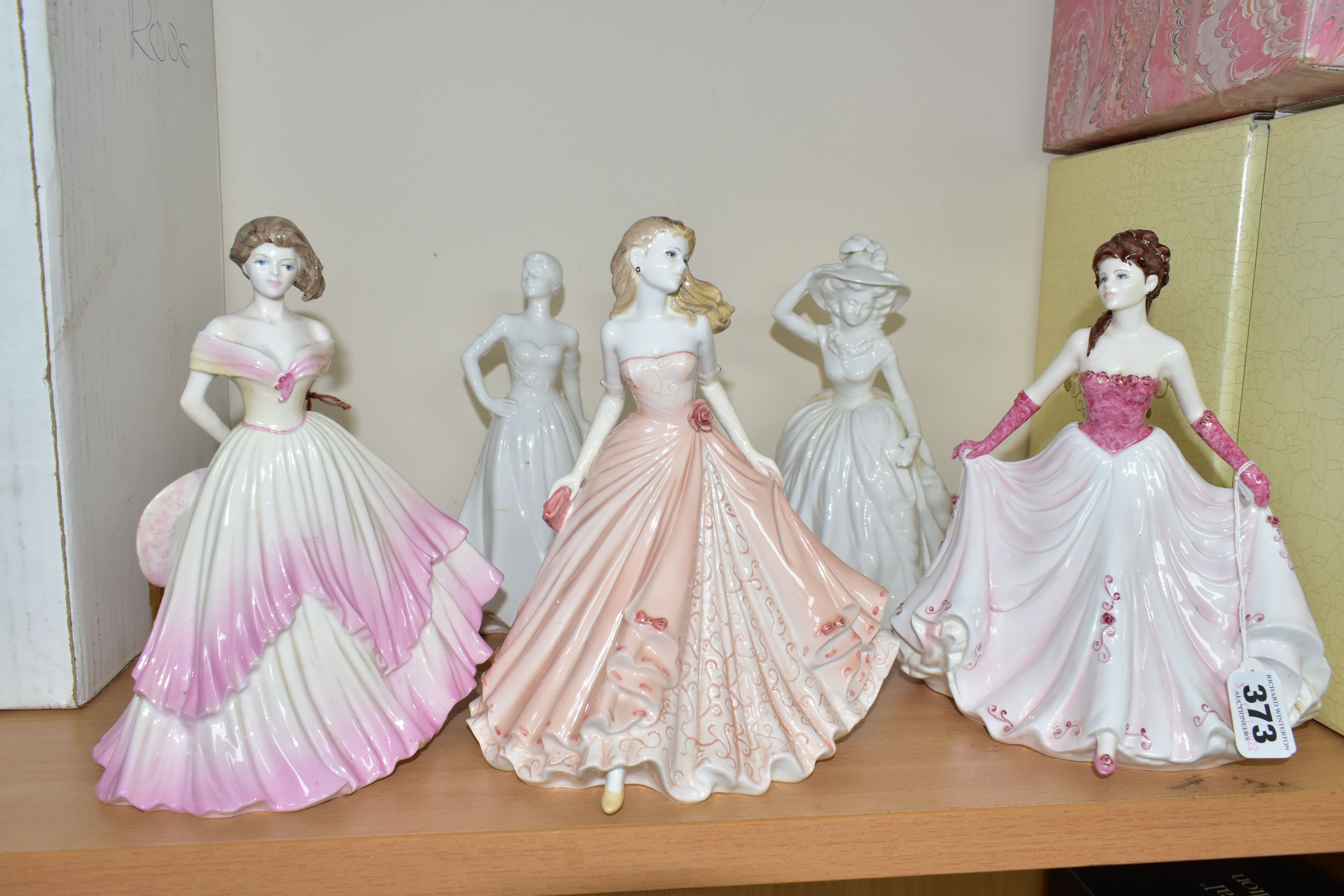 FIVE COALPORT LADY FIGURES, comprising boxed 'Happy Birthday', boxed 'Congratulations', boxed 'Happy