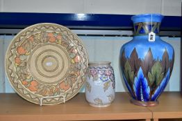 TWO PIECES OF CHARLOTTE RHEAD CERAMICS, AND A CLEWS & CO CHAMELEON WARE VASE, comprising a Charlotte