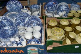 FOUR BOXES OF BLUE AND WHITE DINNER WARE, to include 'The Hunter 'pattern by Myott and 'English