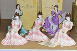 FIVE COALPORT FIGURINES, comprising Margaret from the Ladies of Fashion series with box and four