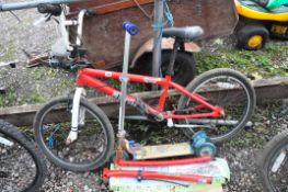 A CHAOS BURNER BMX BIKE with a 10in frame and a child's scooter (Condition:- tyres flat)