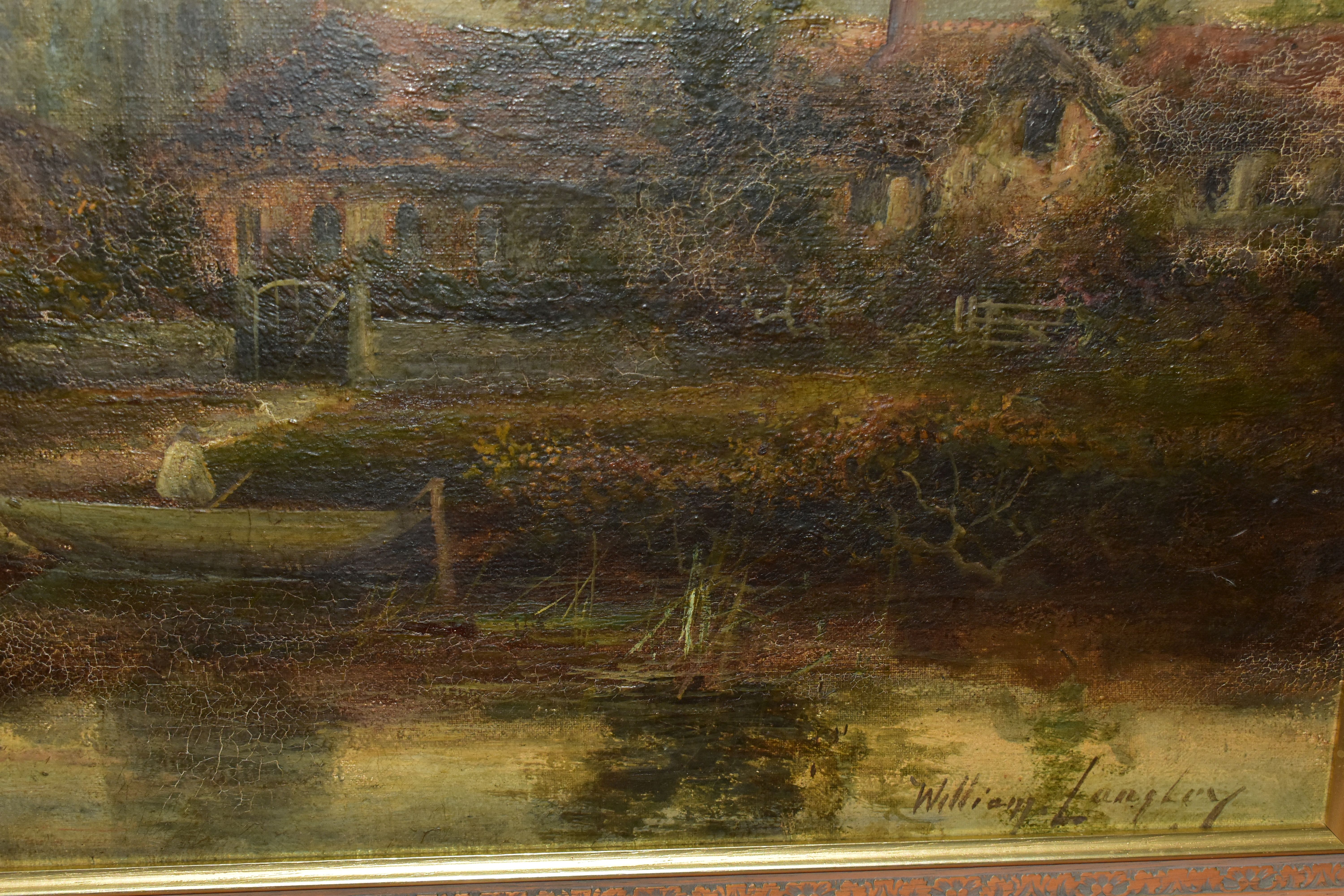 WILLIAM LANGLEY (LATE 19TH / EARLY 20TH CENTURY), A RIVER LANDSCAPE WITH CHURCH AND COTTAGES BEYOND, - Image 7 of 7