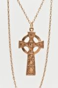 A 9CT GOLD CELTIC CROSS PENDANT AND CHAIN, the textured Celtic cross hallmarked Birmingham, fitted