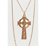 A 9CT GOLD CELTIC CROSS PENDANT AND CHAIN, the textured Celtic cross hallmarked Birmingham, fitted