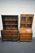 AN OAK DRESSER, with two drawers, width 122cm x depth 46cm x height 190cm x height of base 91cm, and