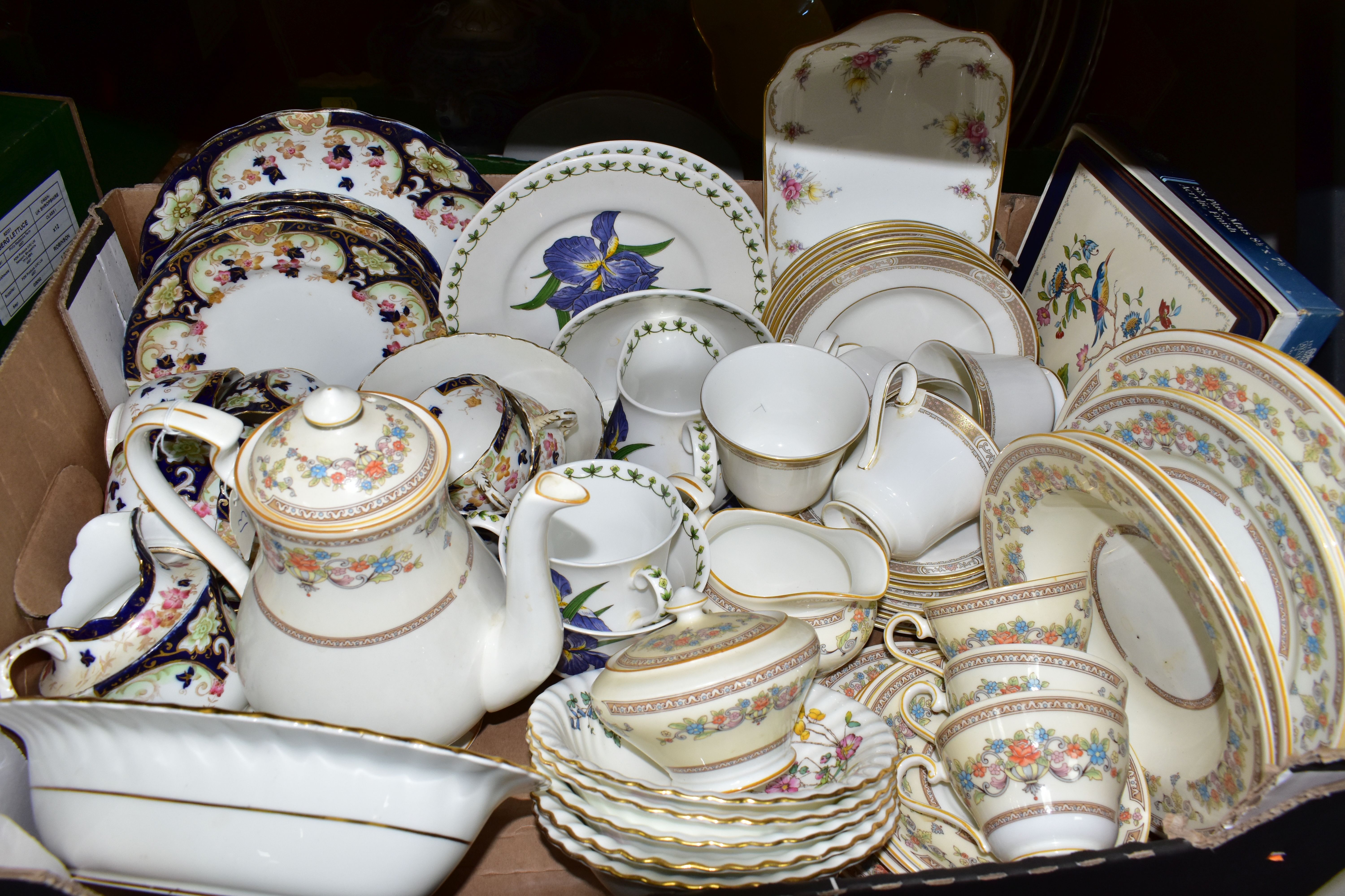 TWO BOXES OF AYNSLEY 'DEVONSHIRE' PATTERN DINNER WARES, BLUE & WHITE DINNER WARES, ASSORTED TEA - Image 2 of 3