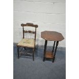 A STAINED OCTAGONAL OCCASIONAL TABLE, 47cm diameter x height 70cm, and a Regency chair (condition:-