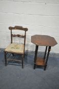 A STAINED OCTAGONAL OCCASIONAL TABLE, 47cm diameter x height 70cm, and a Regency chair (condition:-