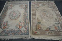 A SELECTION OF CHINESE WOOLLEN RUGS, of various sizes and styles, including the largest rug 183cm