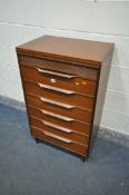 A MID CENTURY WHITE AND NEWTON TEAK CHEST OF SEVEN DRAWERS, width 61cm x depth 41cm x height