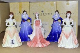 FIVE BOXED LADIES OF FASHION COALPORT FIGURINES, comprising 'Sue' 1998, two 'Anne' figurines 1997,