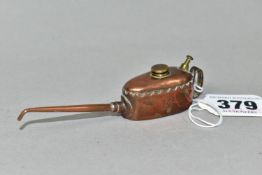 A MECCANO COPPER AND BRASS OIL CAN, engraved 'K' to the front, working pump, stamped to the base,
