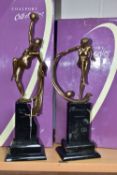 TWO BOXED COALPORT 'ART DECO' SERIES FIGURINES, by Carl Payne, each with bronze effect resin