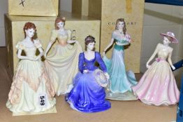 FIVE BOXED COALPORT FIGURINES FROM THE 'LADIES OF FASHION' SERIES, comprising Karen - figurine of