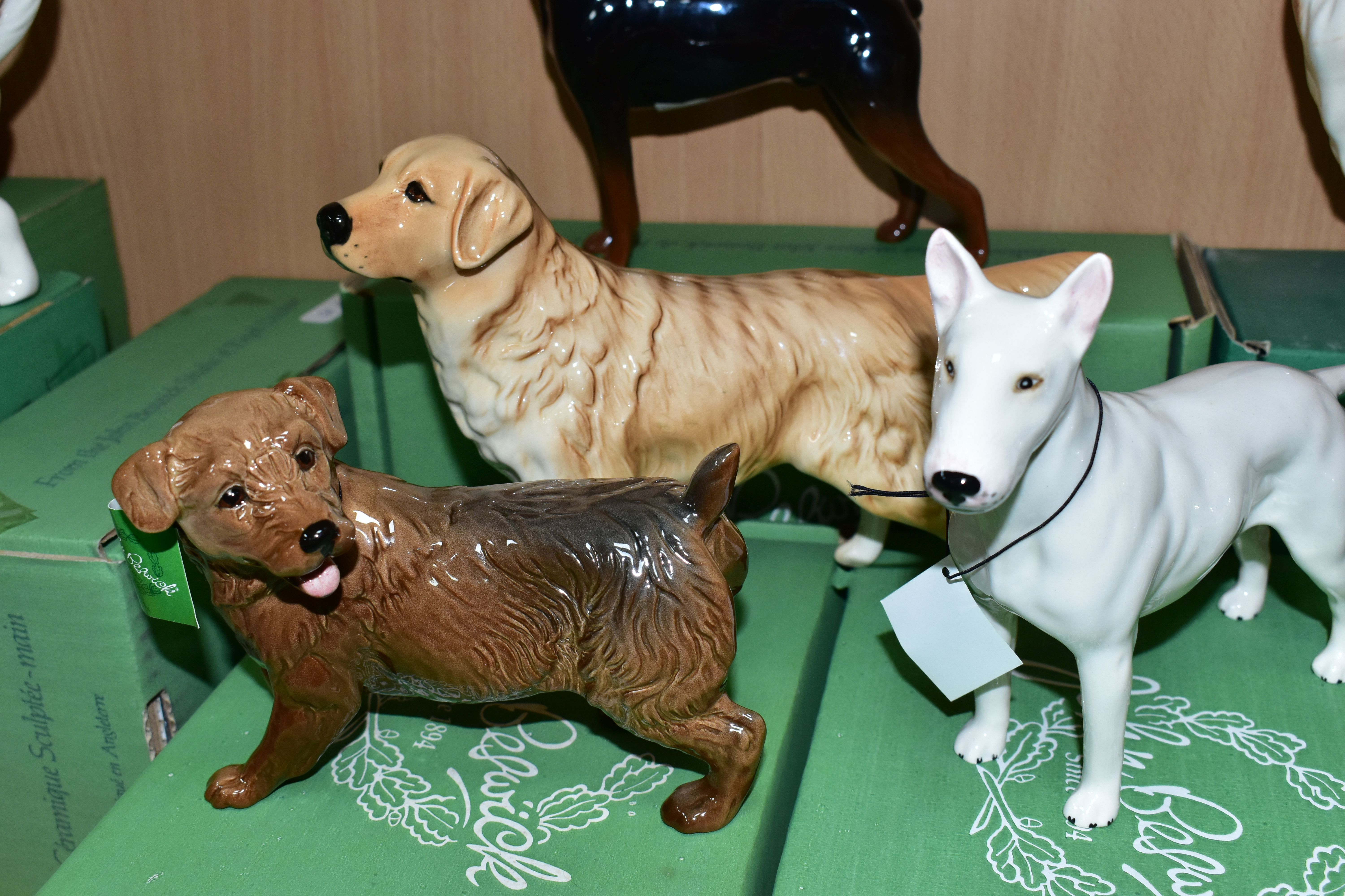 NINE BOXED BESWICK DOG FIGURES, comprising a white gloss Bull Terrier 'Romany Rhinestone' - Large - Image 10 of 10