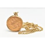 A MOUNTED FULL SOVEREIGN PENDANT AND CHAIN, obverse depicting George V, reverse George and the