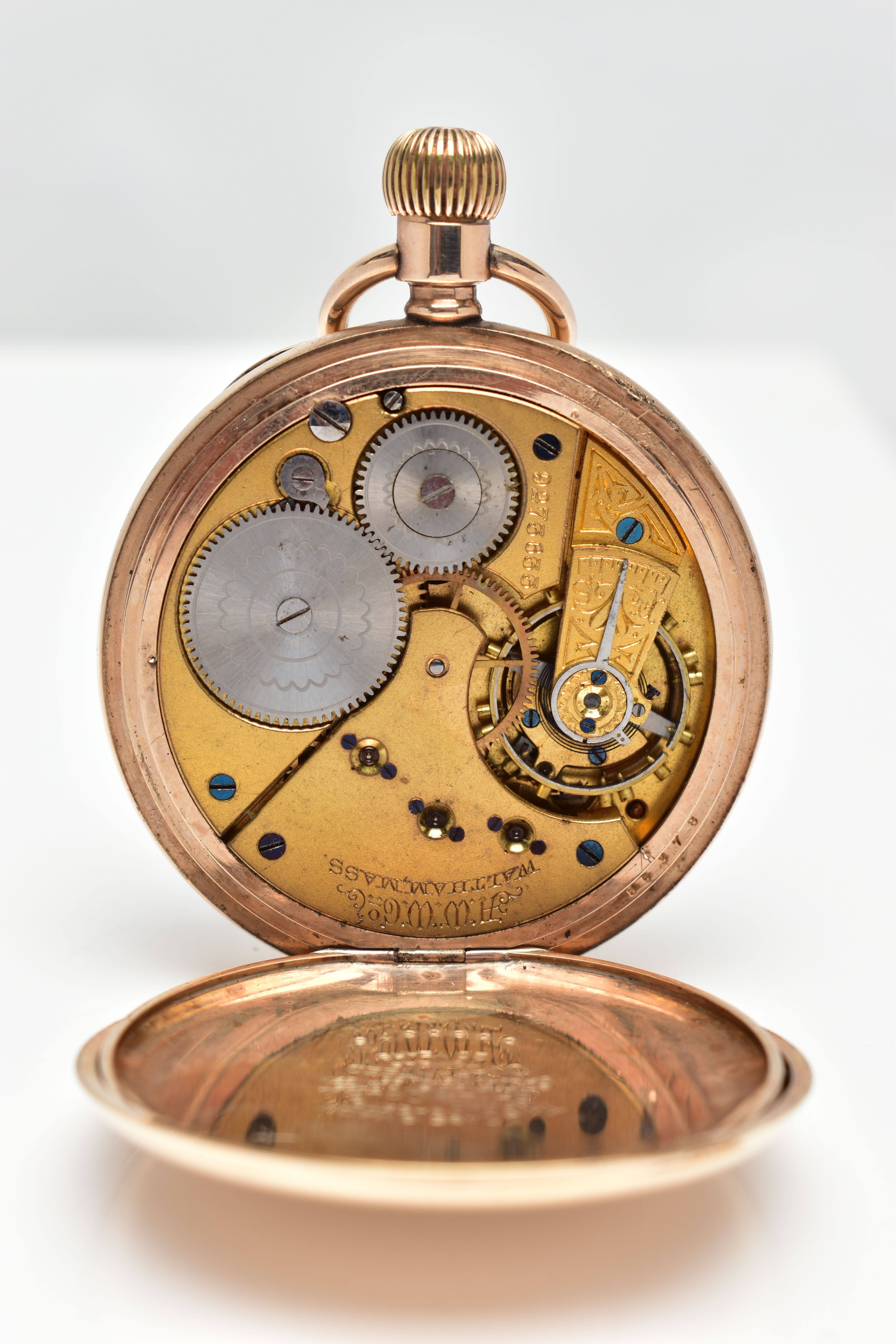 A GOLD PLATED 'WALTHAM' OPEN FACE POCKET WATCH, manual wind, round white dial signed 'American - Image 5 of 6