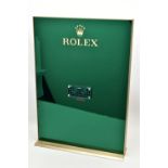 A 'ROLEX' SHOP WINDOW DISPLAY STAND, rectangular form, one side display a plastic green mirrored