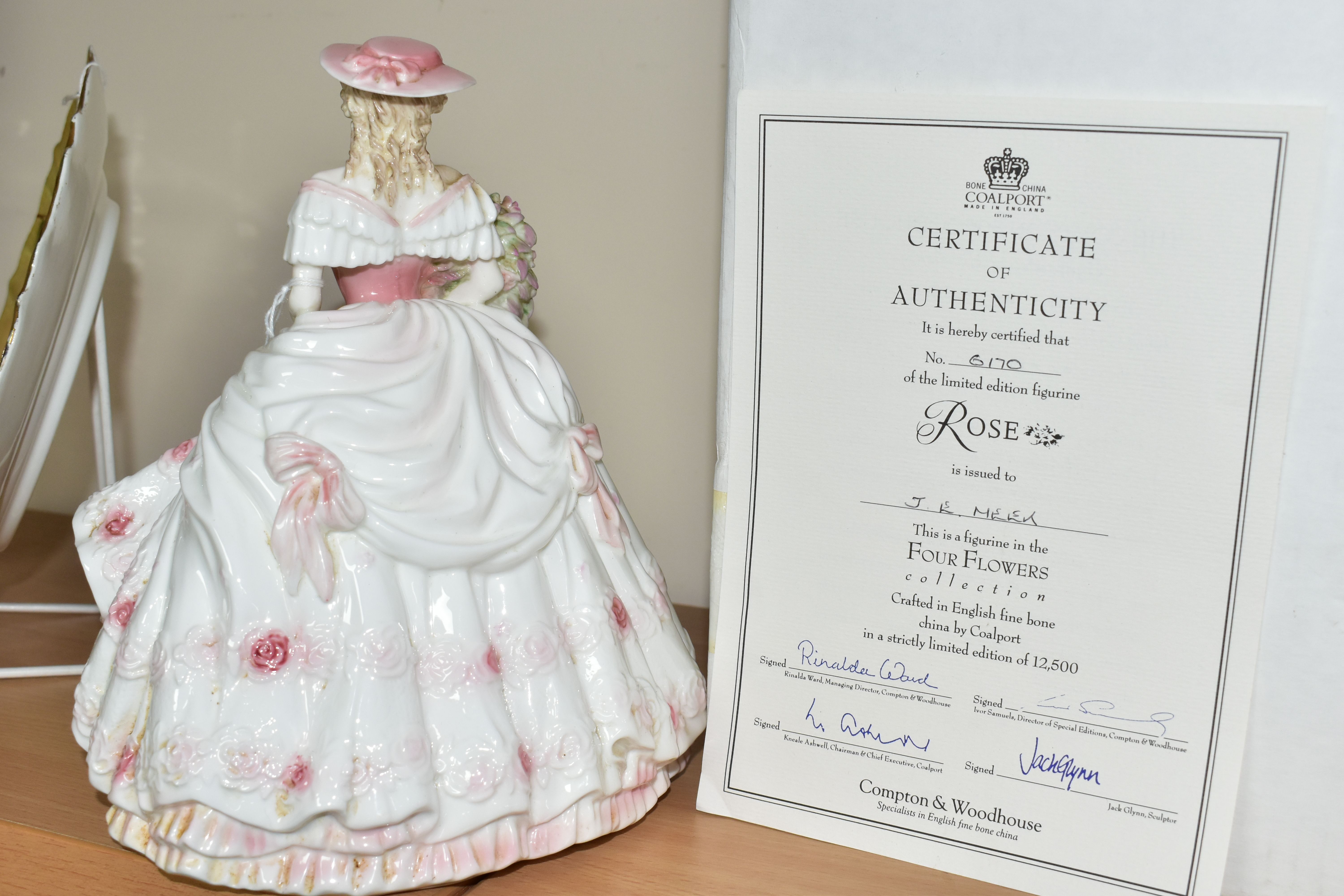 A BOXED LIMITED EDITION COALPORT FOR COMPTON & WOODHOUSE FIGURE 'ROSE' from 'The Four Flowers' - Image 3 of 4