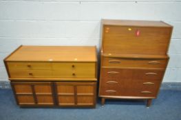 A MID CENTURY TEAK CABINET, with a bank of four drawers, above two cupboard doors, length 102cm x