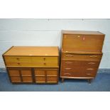 A MID CENTURY TEAK CABINET, with a bank of four drawers, above two cupboard doors, length 102cm x