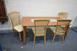 A MODERN CHERRYWOOD DINING TABLE with an opaque glass center , tapered legs width 160cm depth 90cm