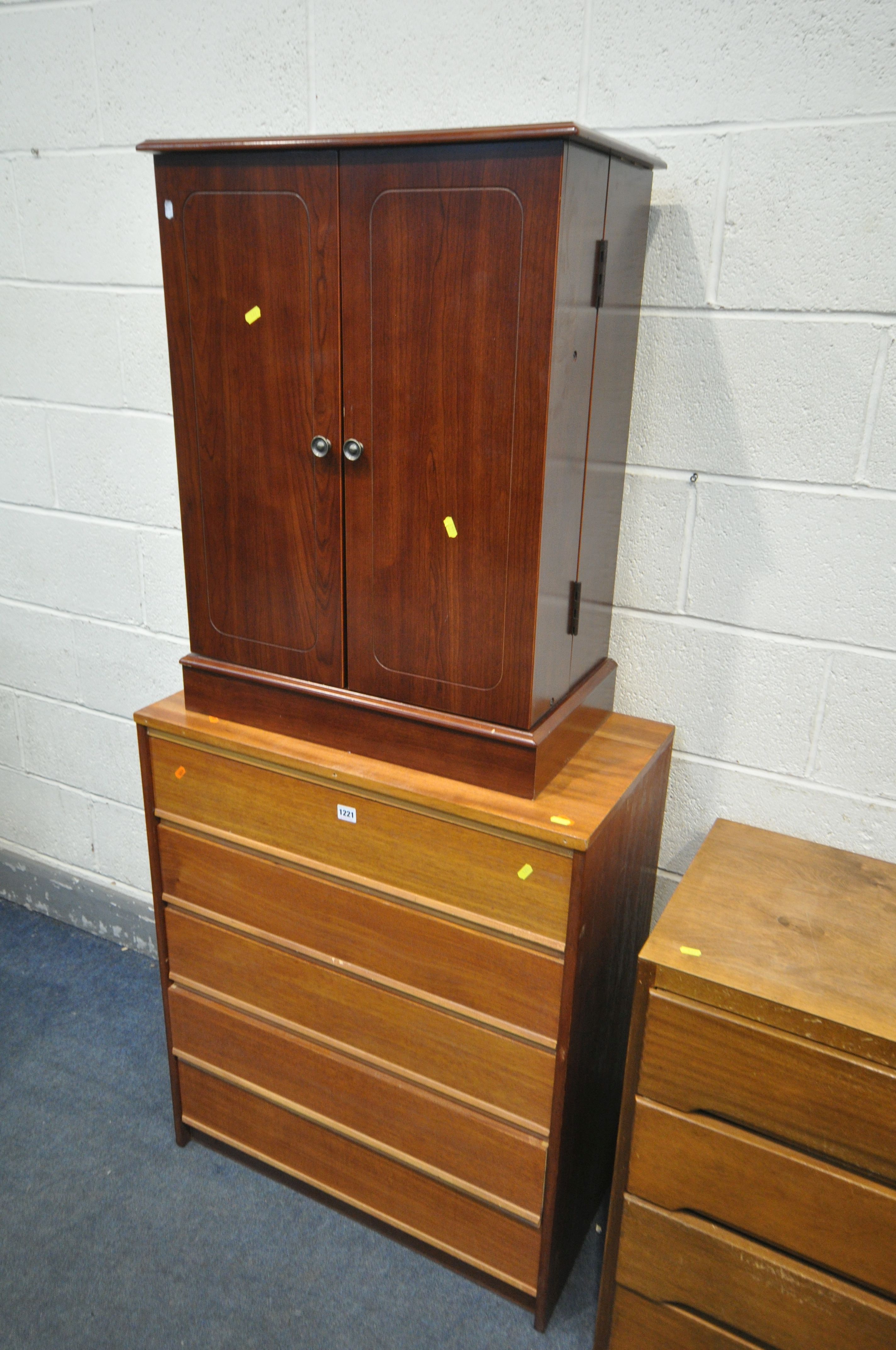 A MID CENTURY TEAK CHEST OF FIVE LONG DRAWERS, width 76cm x depth 41cm x height 97cm, two plywood - Image 2 of 3